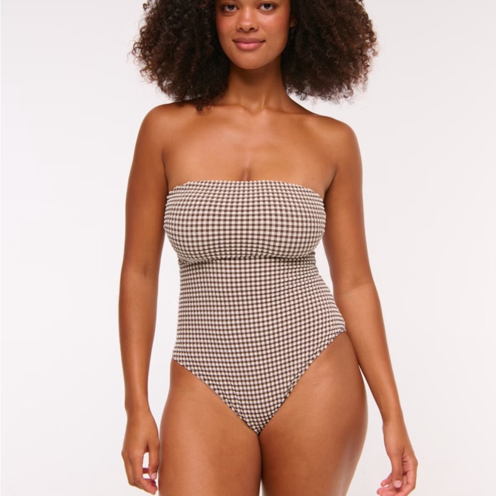 Abercrombie & Fitch Brown and White One-Piece Swimsuit